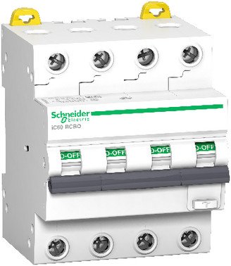 [3322050586] Acti9 iC60 kombiafbryder 4P, 16A, 415V, 30mA, 6kA,klasse A, B-karakteristik. Bredde 72 mm.