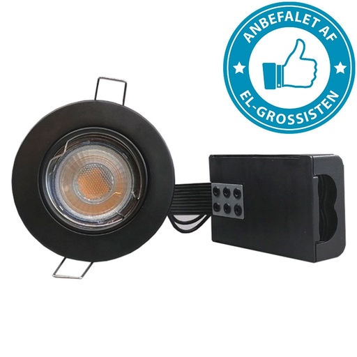 [9584454133] Pro indbygningsspot m. 3-Trins dæmpbar LED pære 3000K - Mat sort