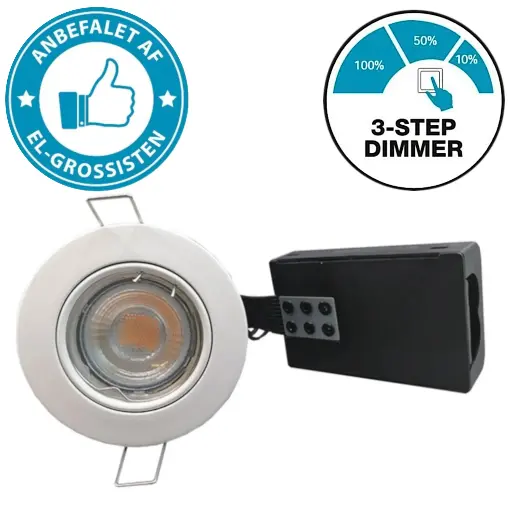 [9597454133] Pro indbygningsspot m. 3-Trins dæmpbar LED pære 3000K - Mat hvid