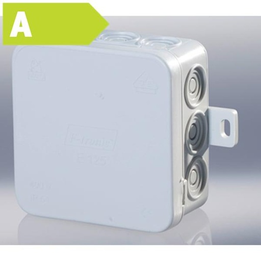 [1421512529] Samledåse E125, 75 x 75 x 40 mm, med udv. befæst., grå, IP54