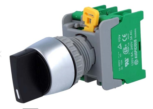 [H62140] Drejeafbryderknotakt - 230V / 3A, NO x 2, Ø22mm, Sort (IP65)