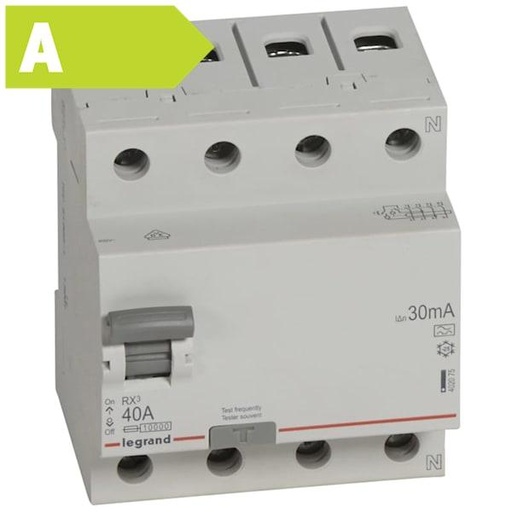 [3922401043] Fejlstrømsafbryder RX3 HPFI 40A 30mA, 4P, 4M, 10kA, type A