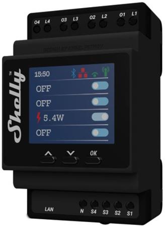 [5401018847] Shelly Pro 4PM - WiFi relæ med effektmåling, 4 kanaler, 230V indgang