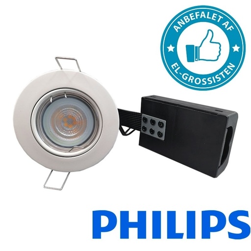 [9597815916] Pro indbygningsspot m 4W Philips dæmpbar LED pære 3000K - Mat hvid