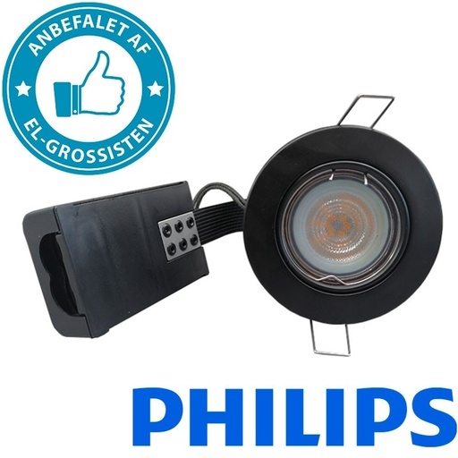 [955916] Indbygningsspot m 4W Philips dæmpbar LED pære 3000K - Mat sort