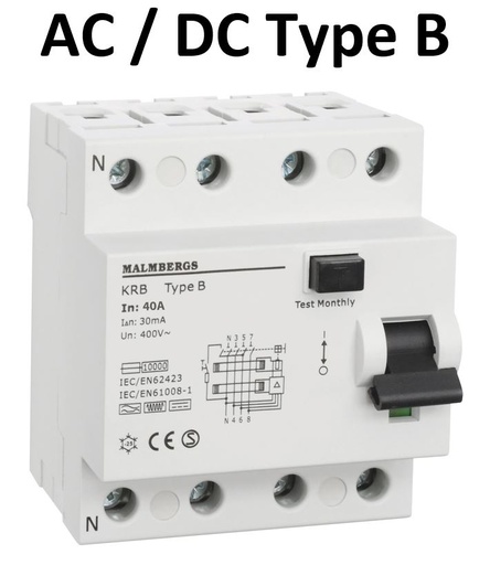[2160540] HPFI relæ AC/DC 40A 4-Polet 30MA, Type B