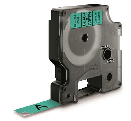 [9797300564] DYMOTAPE D1 12MMX7M SORT/GRØN