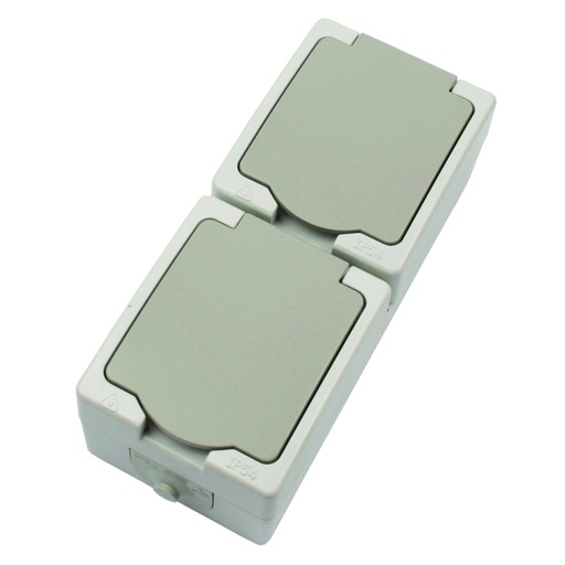 [7817201464] Stikkontakt dobbelt IP54 lodret grå