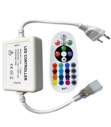 [2120-RGB] RGB kontroller med fjernbetjening - Inkl. endeprop, 230V, memory funktion, Radiostyret, maks. 50 m.