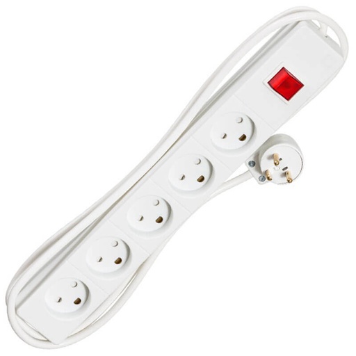 [1028007929] Stikdåse 5-vejs m. jord og afbryder 1,5m - hvid