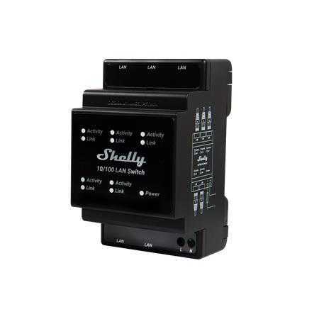 [5401027506] Shelly LAN Switch - DIN-skinne switch 5xRJ45 porte