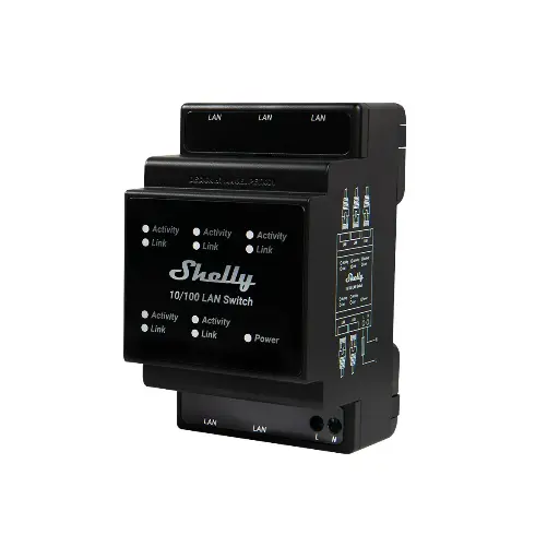 [5401027506] Shelly LAN Switch - DIN-skinne switch 5xRJ45 porte