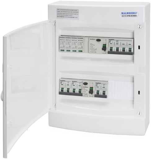 [2199985D] Færdigmonteret gruppetavle – 1x16A 3P+N + 3x10A 1P+N + Transient