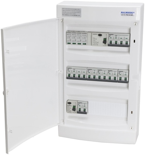 [2199988D] Færdigmonteret gruppetavle – 1x16A 3P+N + 1x10A 3P+N + 5x10A 1P+N + Transient