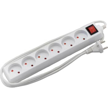 [6228206787] 6-Stikdåse U/J med afbryder og 1,5M ledning hvid