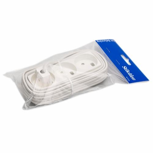 [793261] 3-stikdåse m/5m ledning hvid