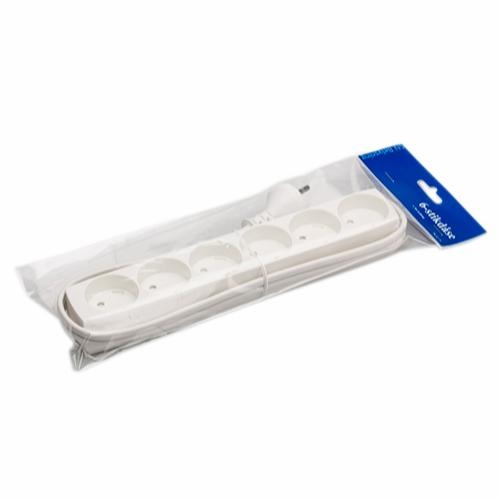 [793273] 6-stikdåse m/1,5m led.m/pillesikring hvid