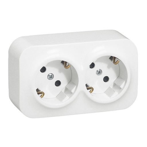 [8717300202] Forix Stikkontakt Schuko dobbelt M/J 16A hvid, IP20