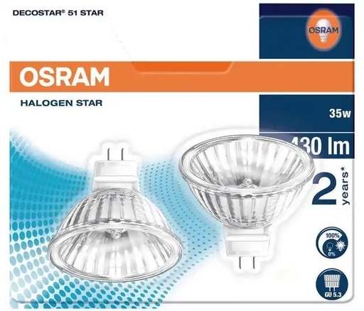 [5656004028] Osram 2-pak Halogen Decostar 51S Star 35W 12V GU5,3