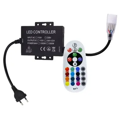 [EG4558-0] RGB 8x16 Neon flex kontroller med fjernbetjening - Inkl. endeprop & memory funktion - 230V - Radiostyret - Op til 100m rækkevidde
