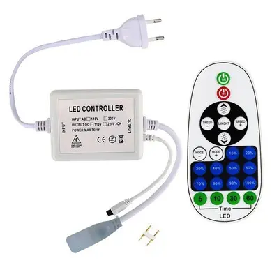 [EG12503-0] RF trådløs timer+dæmper med fjernbetjening - Inkl. endeprop til 230V Neon COB, memory funktion, maks. 50 m.
