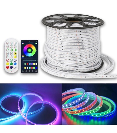 [EG12297] 14W/m RGBIC LED strip sæt - 10m, IP67, 60 LED pr. meter, 24V, inkl. controller og strømforsyning