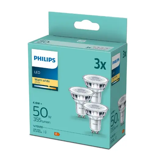 [SIG929001215253] Philips LED 4,6W (50W) GU10 2700K 355lm 3-pak
