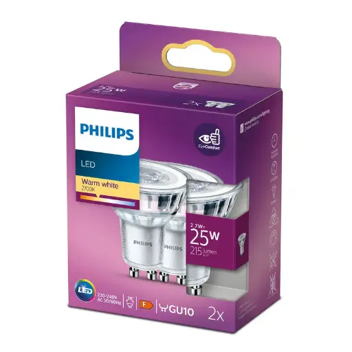 [SIG929001217518] Philips LED 2,7W (25W) GU10 2700K 215lm 2-pak