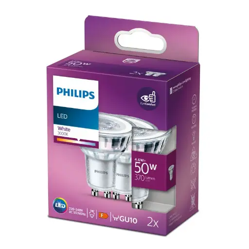 [SIG929001218154] Philips LED 4,6W (50W) GU10 3000K 370lm 2-pak