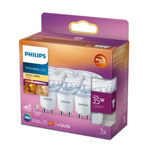 [SIG929002065556] Philips LED DIM 2,6W (35W) GU10 2200-2700K 230lm 3-pak