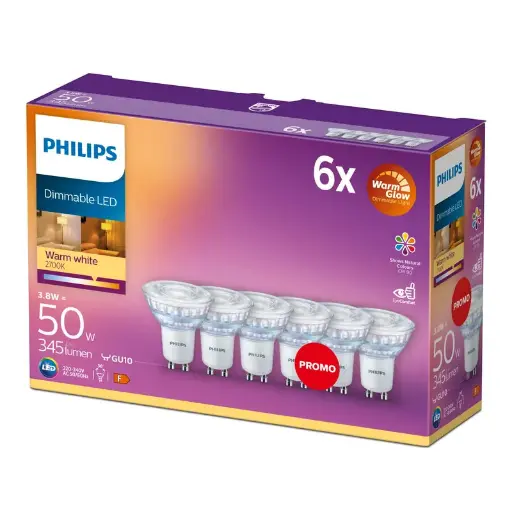 [SIG929002065733] Philips LED DIM 5W (50W) GU10 2700K 350lm 6-Pak