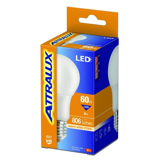 [SIG929003002121] Attralux LED 8W (60W) E27 2700K 806lm Mat